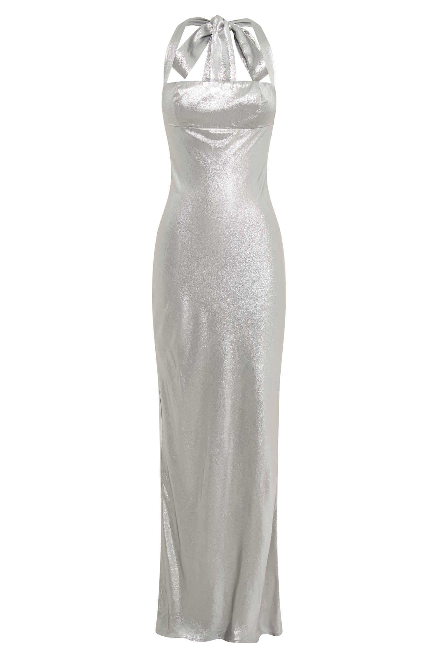 Sabra Satin Halter Maxi Dress - Silver