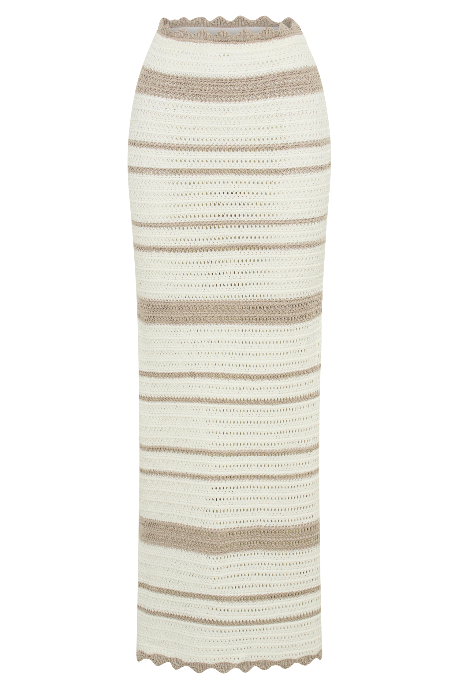 Jadia Contrast Crochet Fishtail Maxi Skirt - Taupe/White
