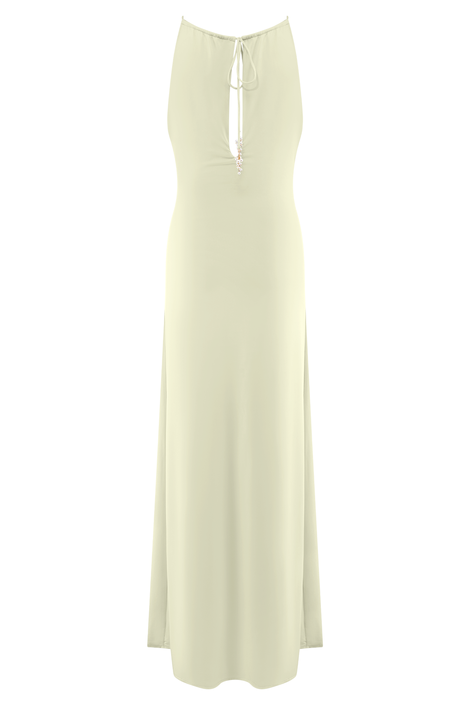 Beryl Slinky Maxi Dress With Pearls - Ivory