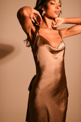 Caellie Satin Cowl Maxi Dress - Taupe