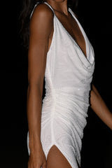 Laney Hot Fix Mesh Cowl Maxi Dress - White