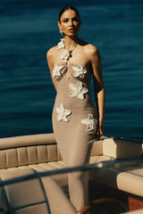 Kyla Floral Crochet Maxi Dress  - Taupe/White