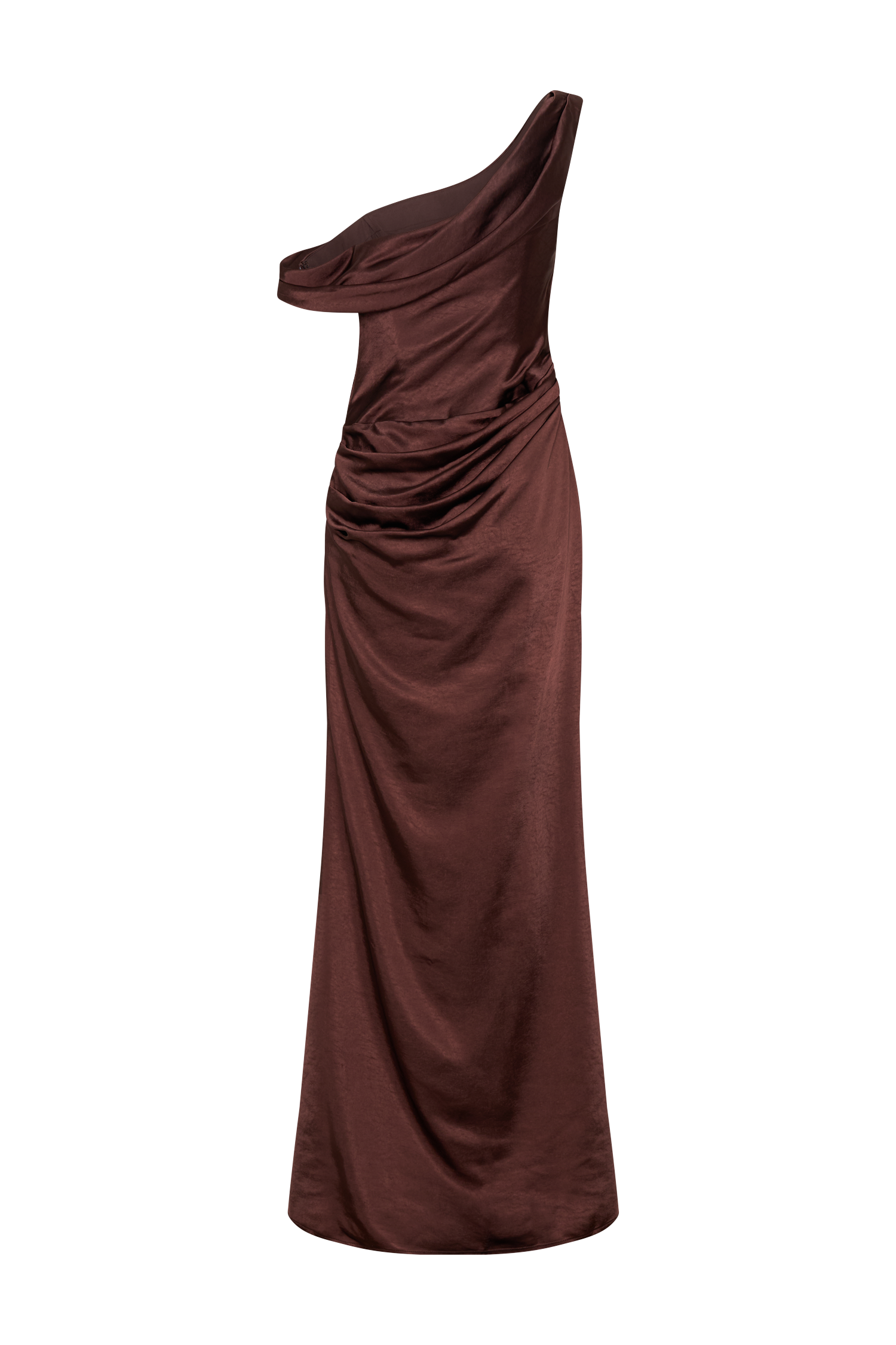Dalia Off Shoulder Satin Maxi Dress - Dark Chocolate