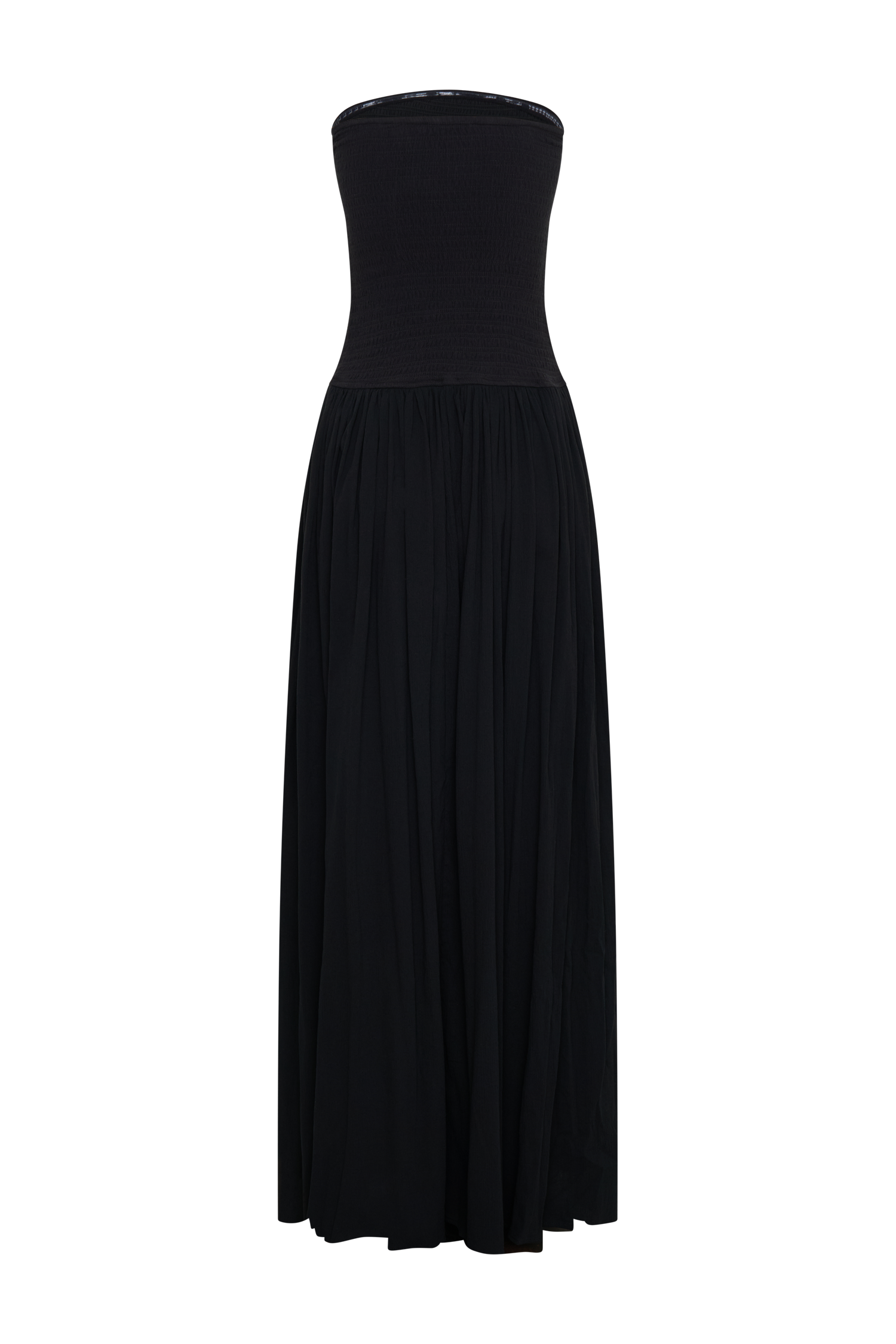 Maureen Cotton Shirring Maxi Dress - Black