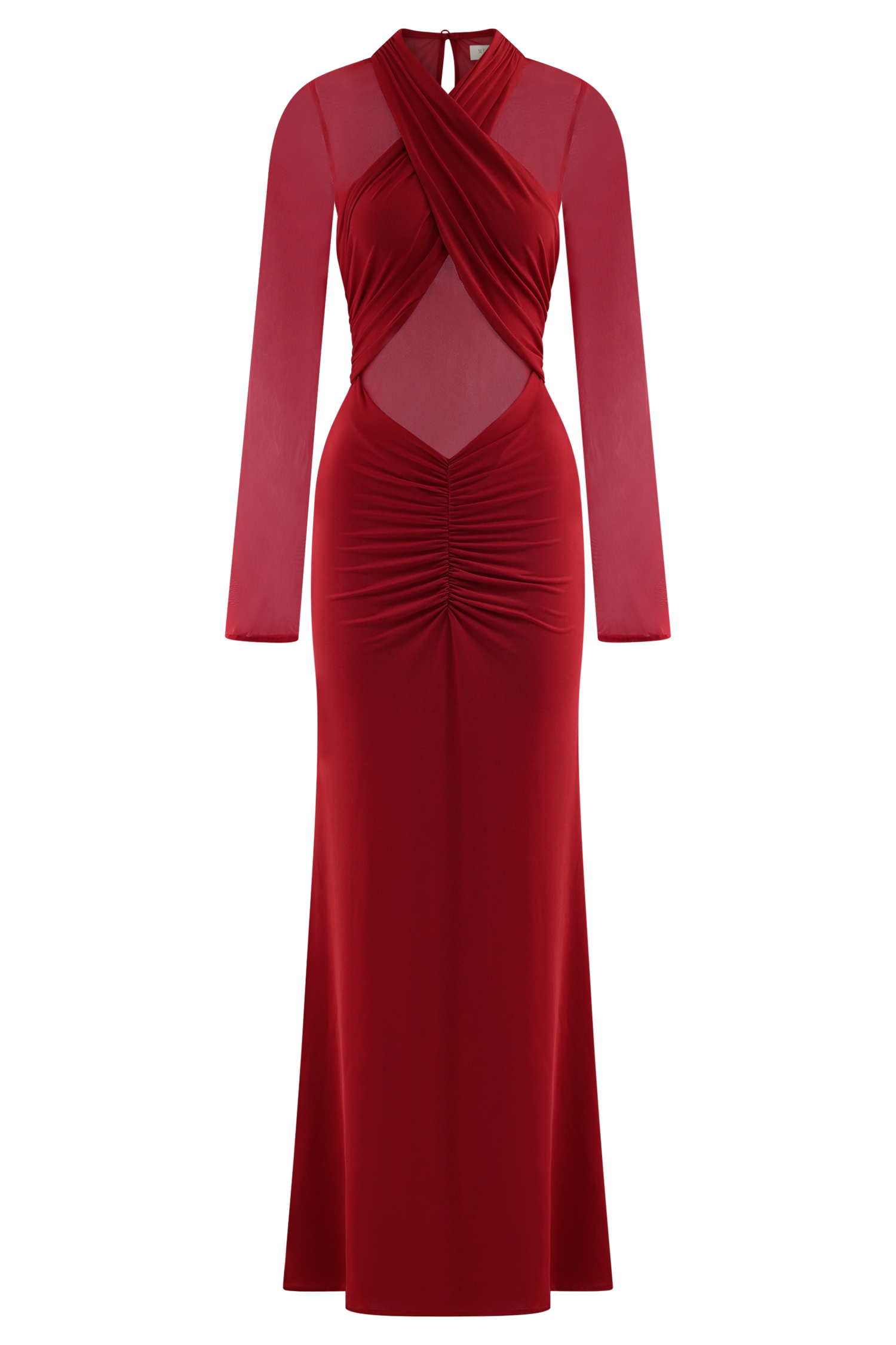 Tania Slinky And Mesh Long Sleeve Maxi Dress - Ruby