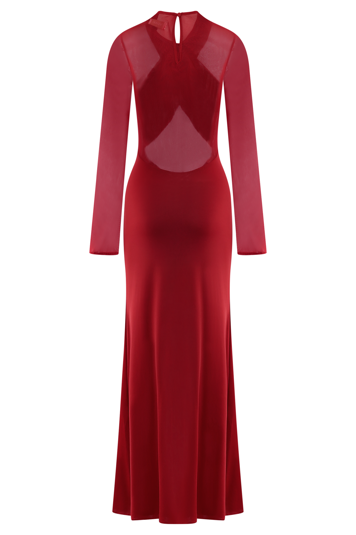 Tania Slinky And Mesh Long Sleeve Maxi Dress - Ruby