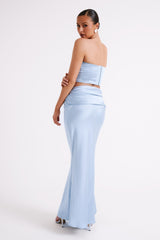 Khalani Ruched Strapless Satin Top - Ice Blue
