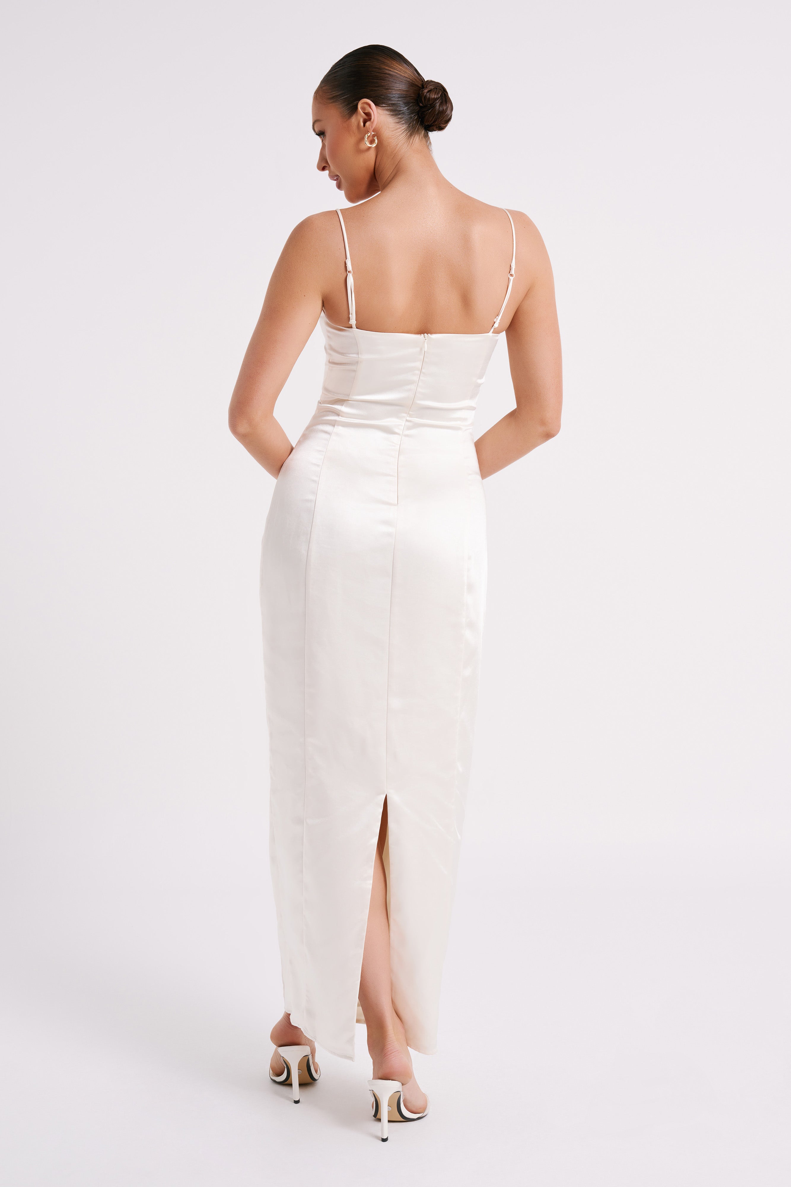 Chrisley Satin Maxi Dress With Split - Ivory