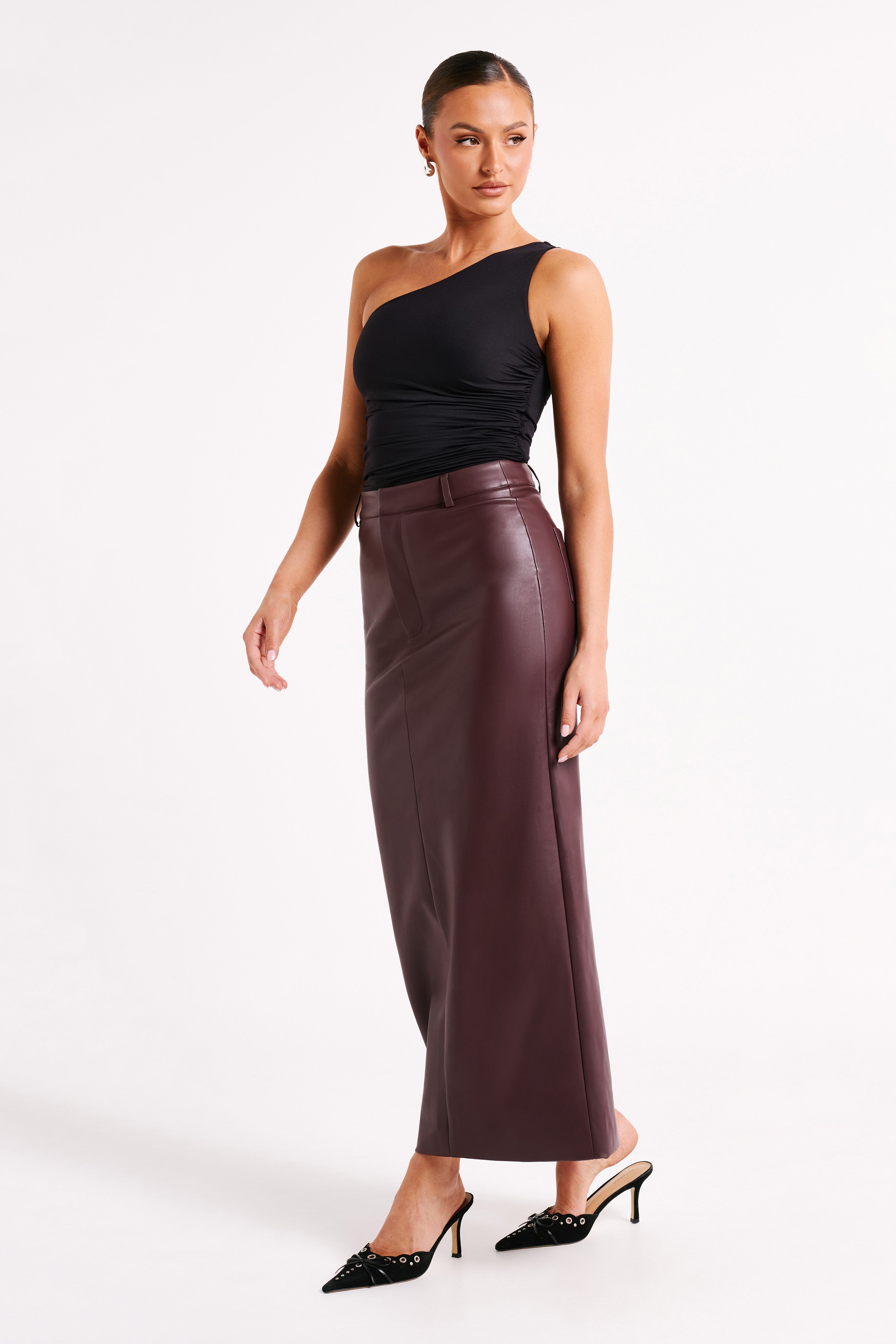 Lottie Faux Leather Maxi Skirt - Plum