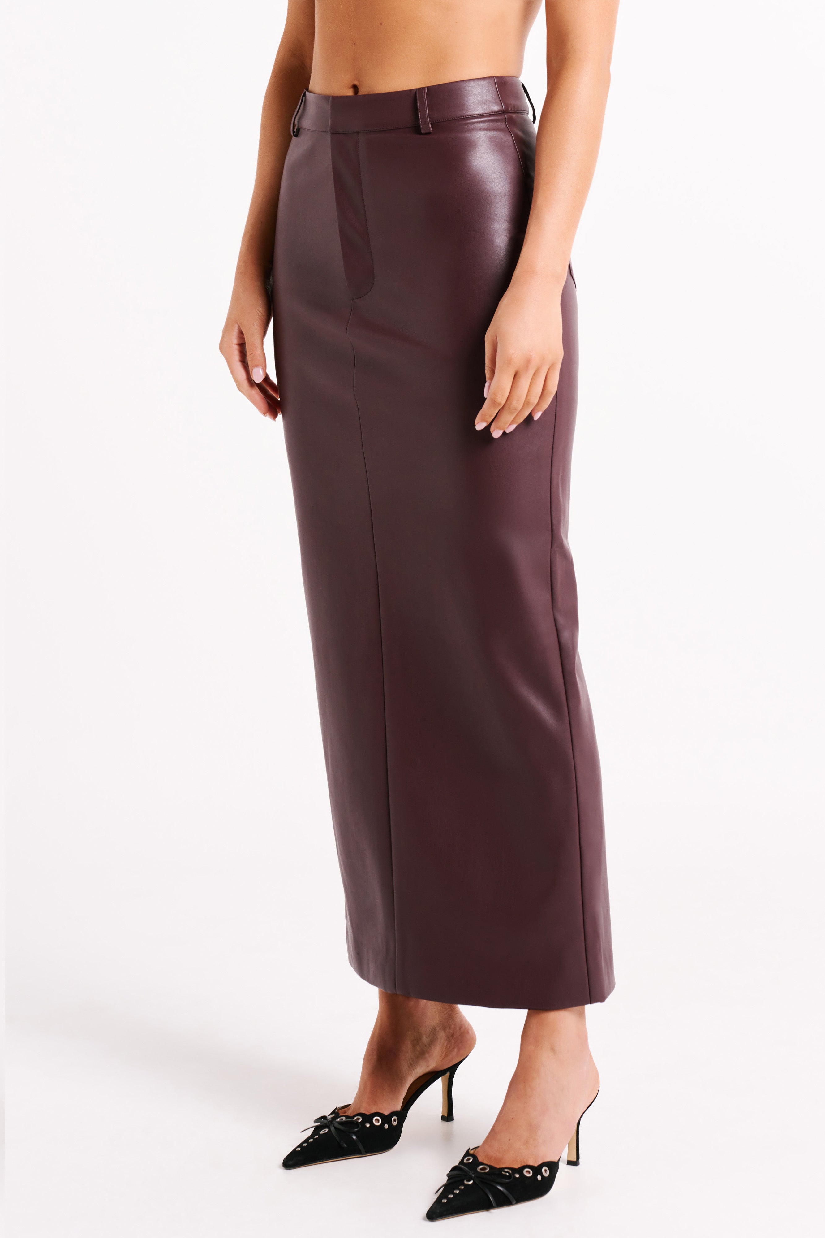 Lottie Faux Leather Maxi Skirt - Plum