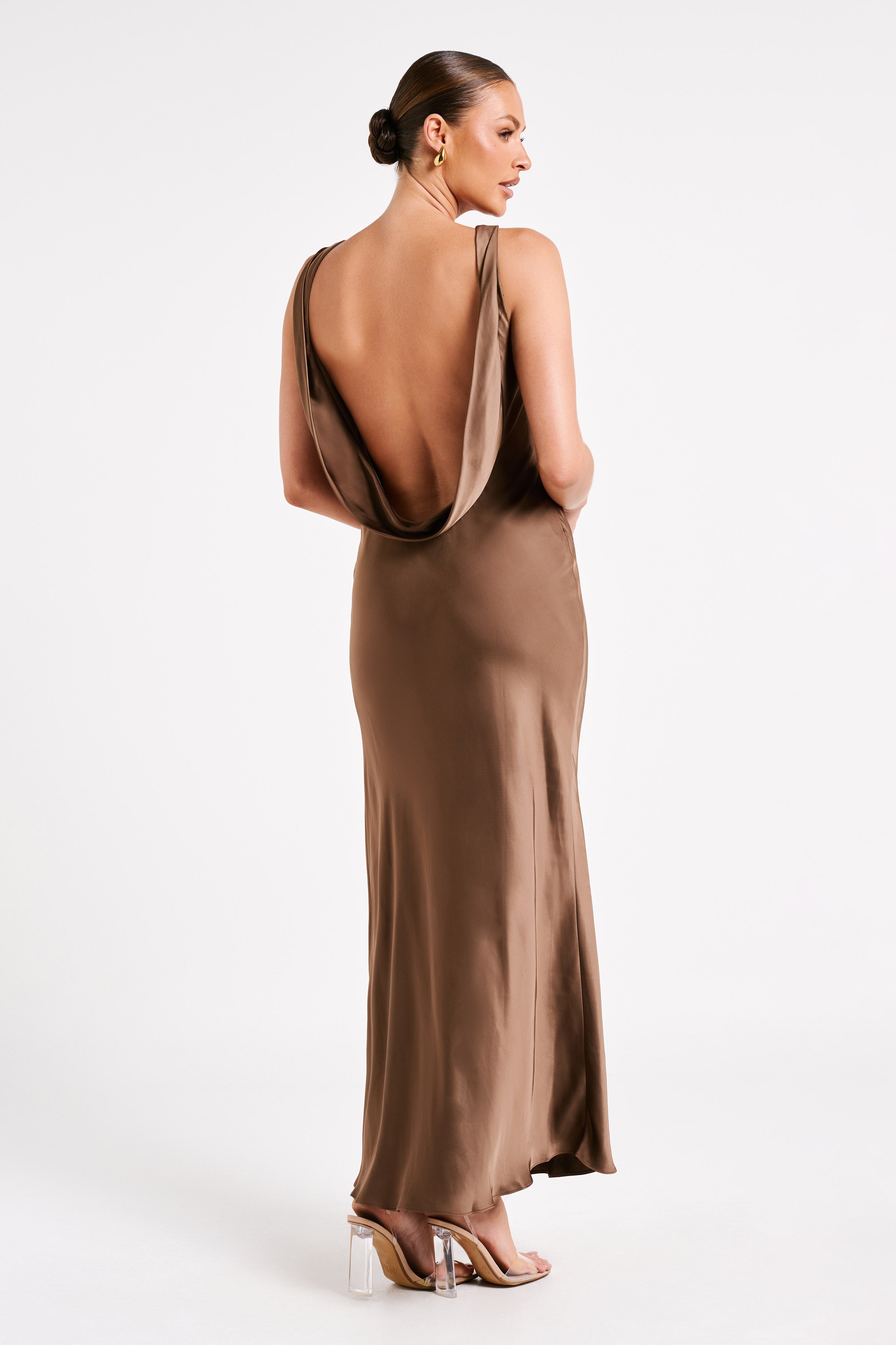 Gemima Satin Maxi Dress With Split - Mocha