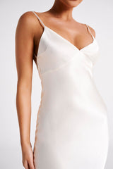 Kiko Satin Chiffon Midi Dress - Ivory