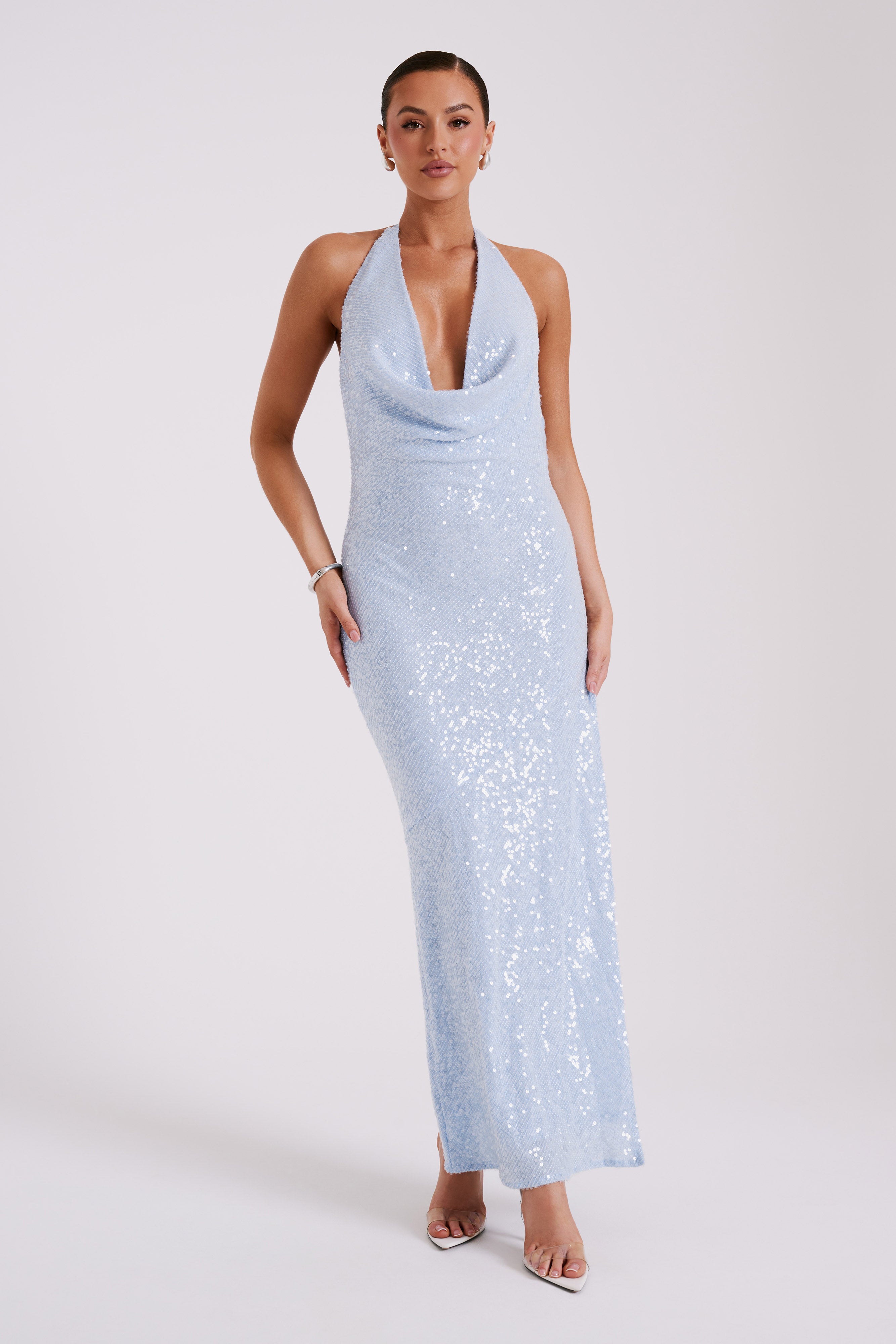 Blakely Halter Sequin Maxi Dress - Ice Blue