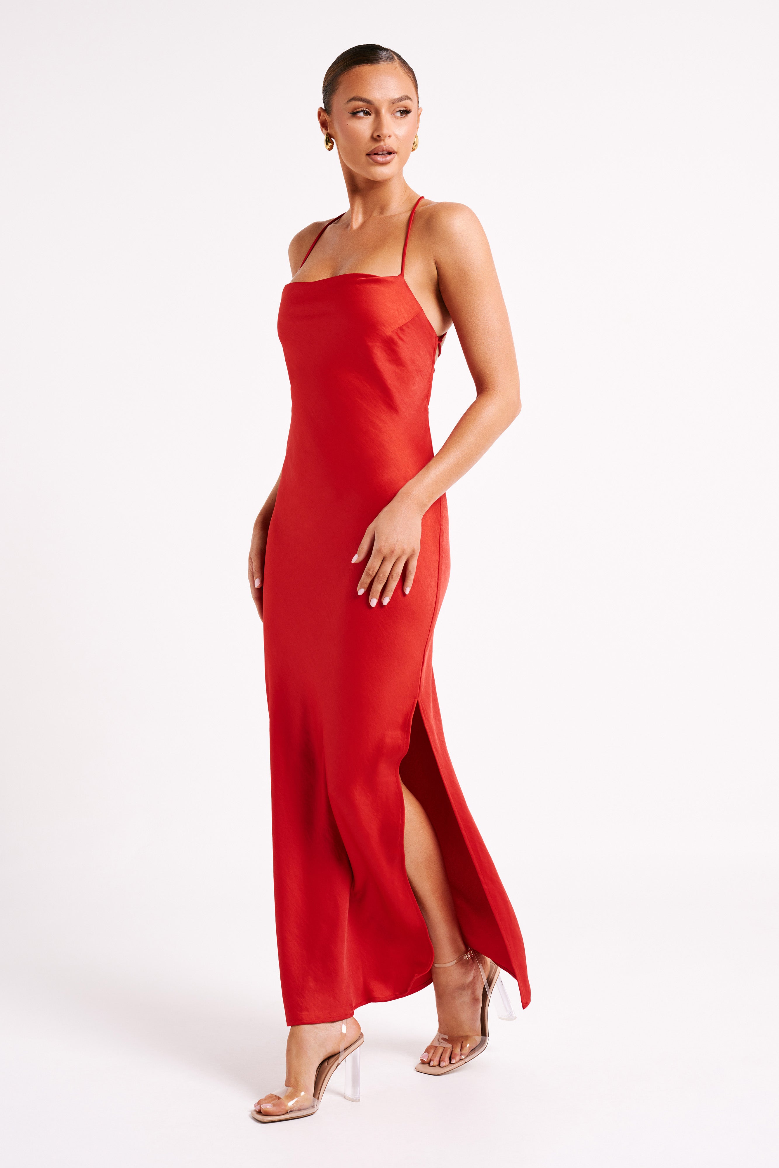 Sydney Straight Neck Slip Maxi Dress - Red