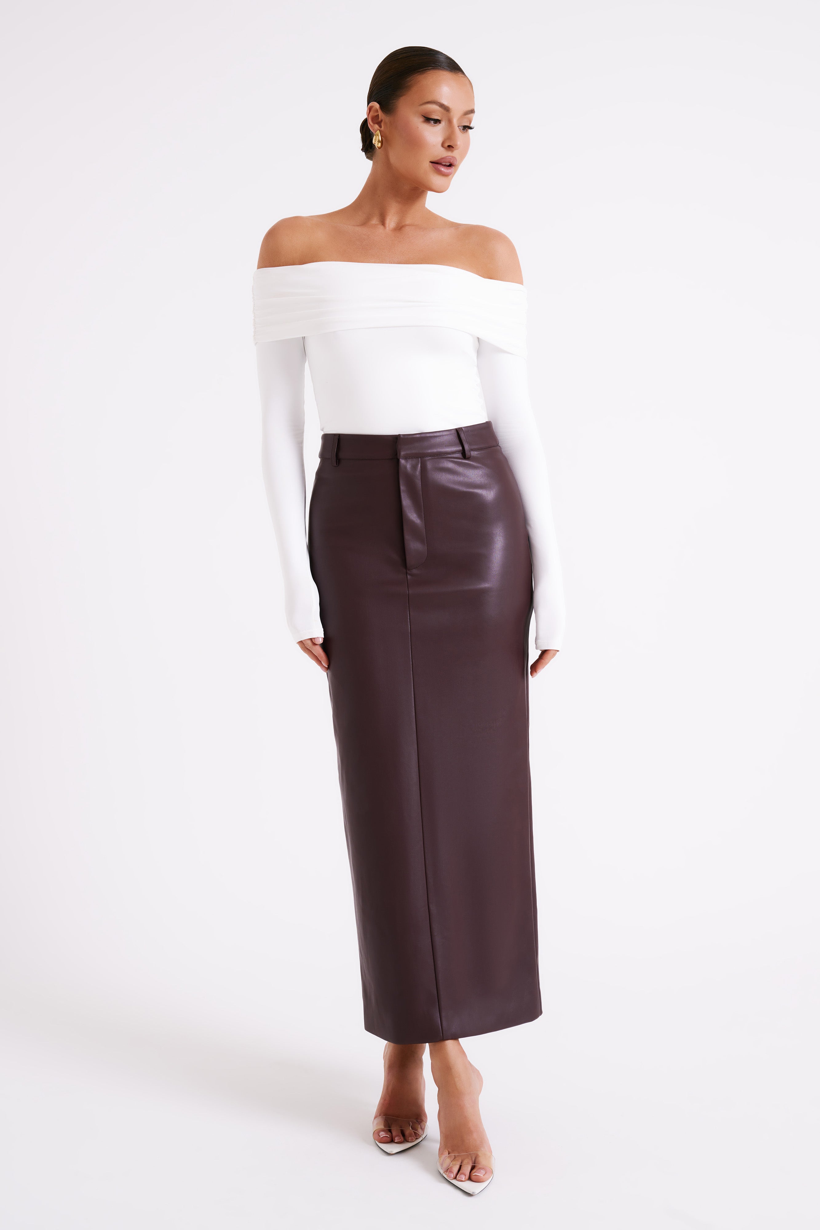 Lottie Faux Leather Maxi Skirt - Plum