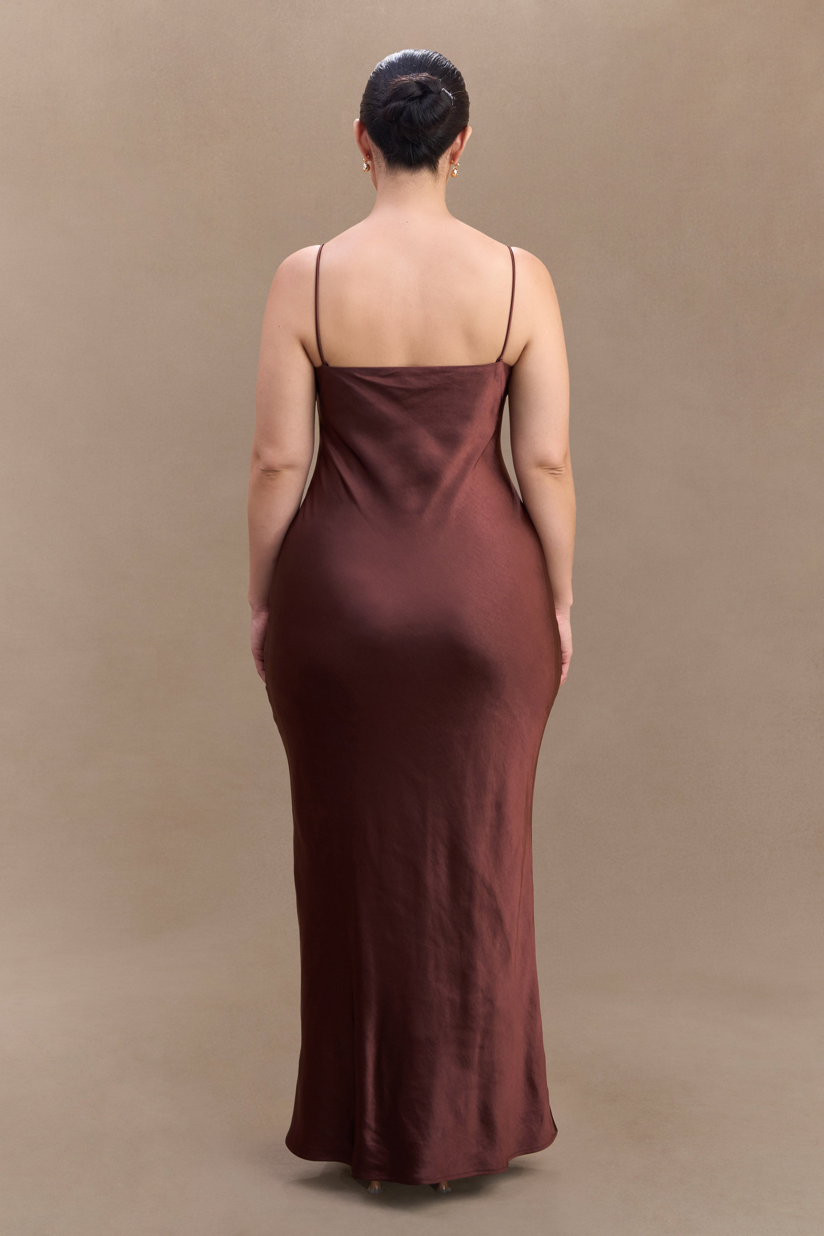 Lilly Sweetheart Satin Maxi Dress - Dark Chocolate
