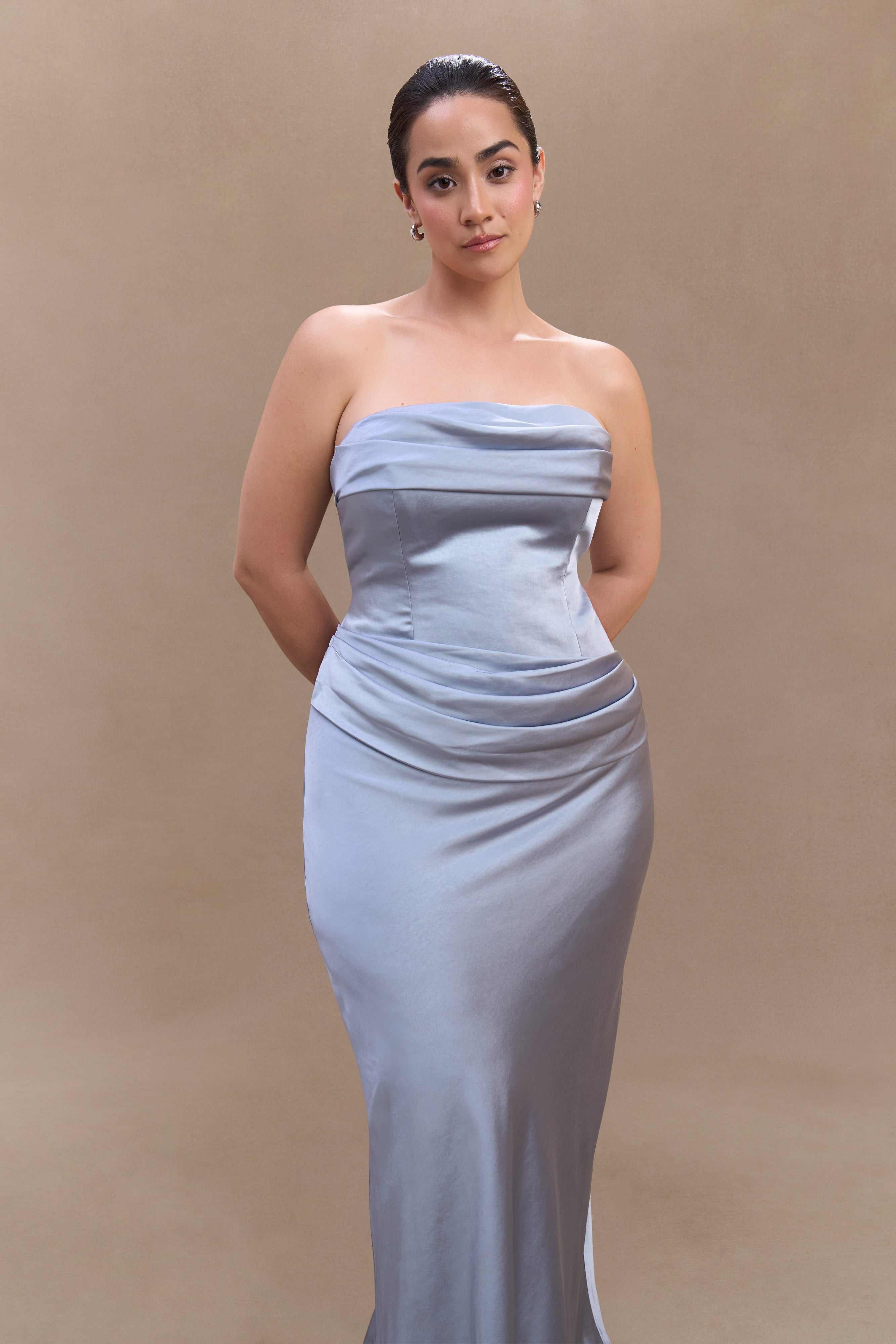 Jasmine Strapless Satin Maxi Dress - Frosted Blue
