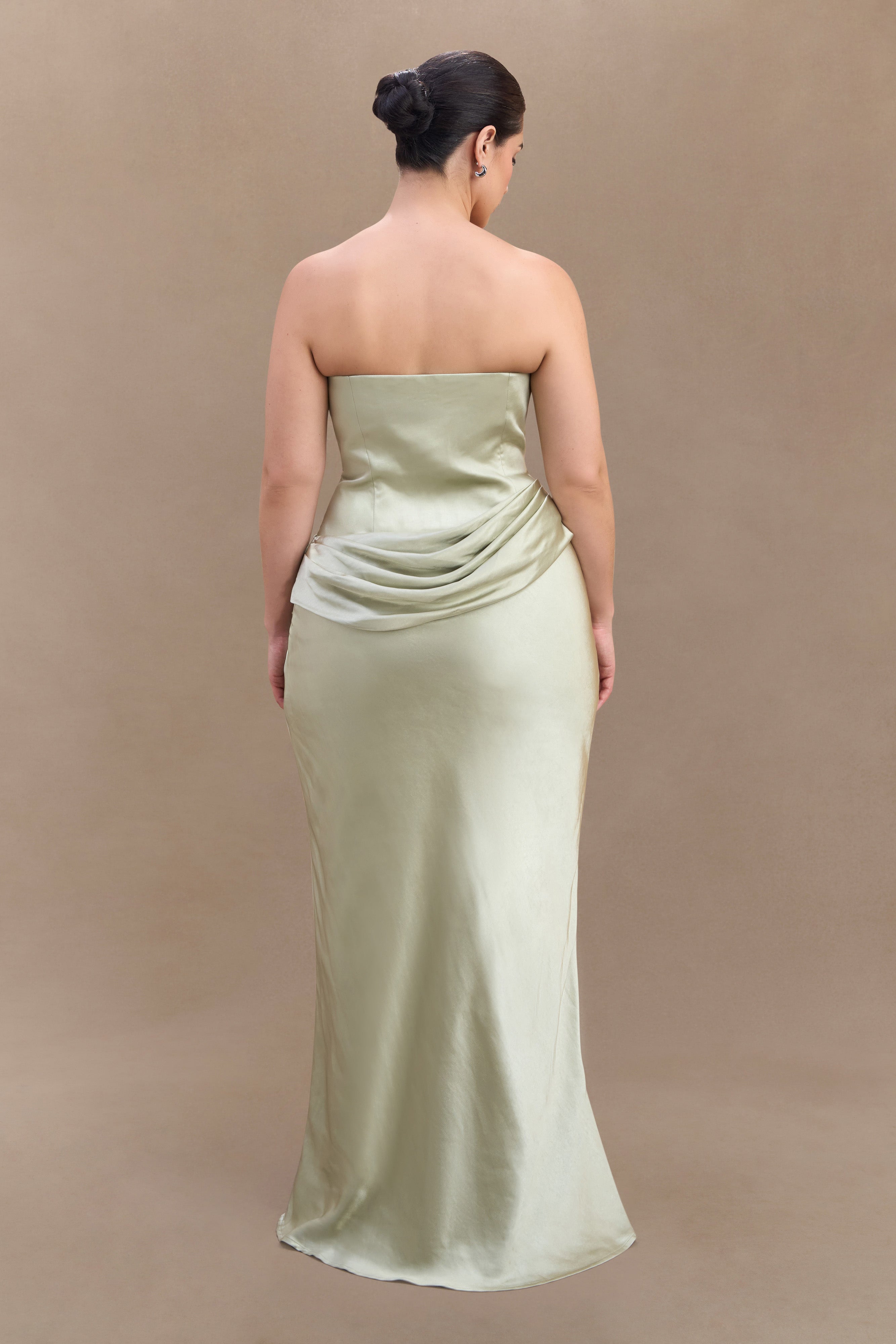 Jasmine Strapless Satin Maxi Dress - Sage