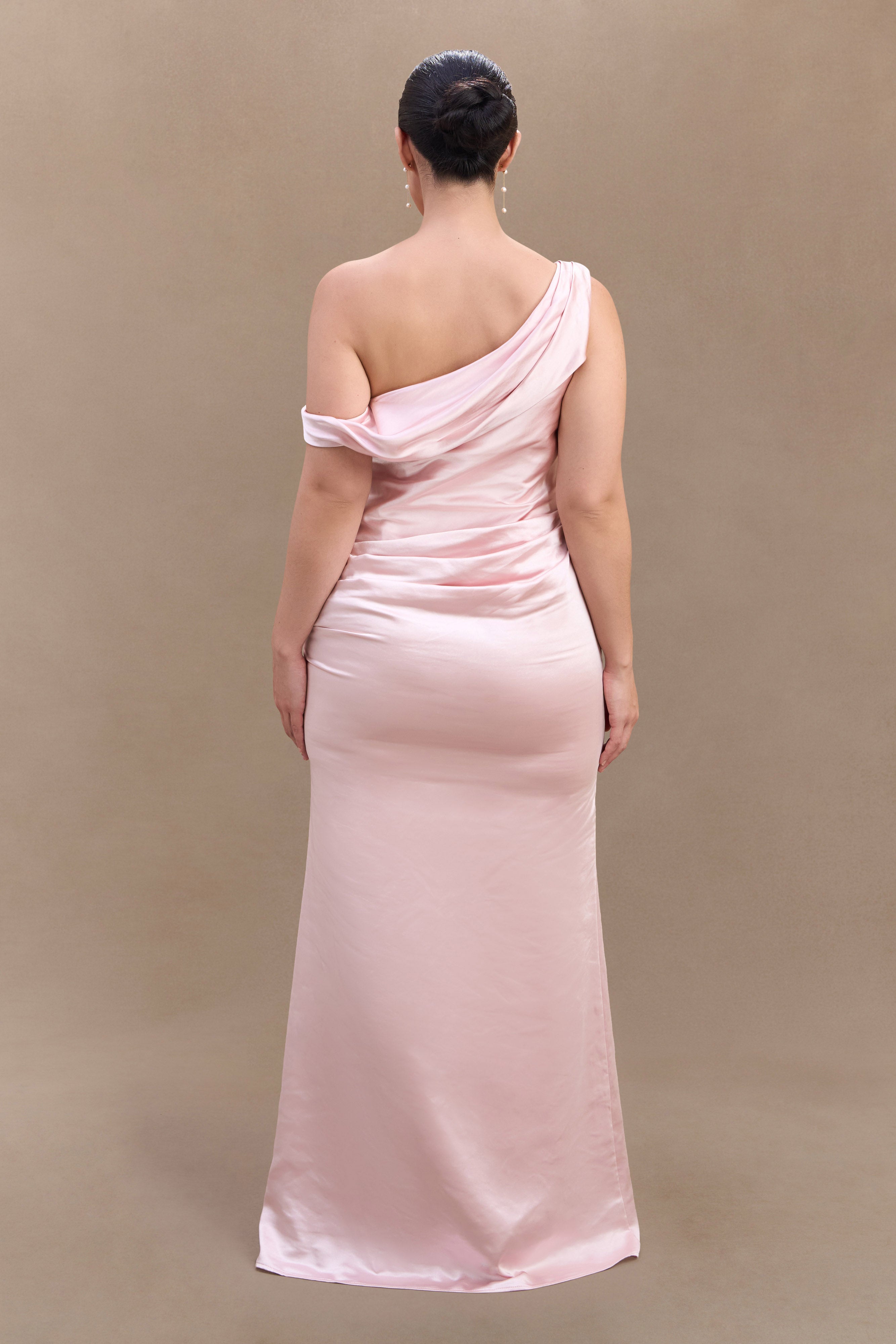 Dalia Off Shoulder Satin Maxi Dress - Soft Pink