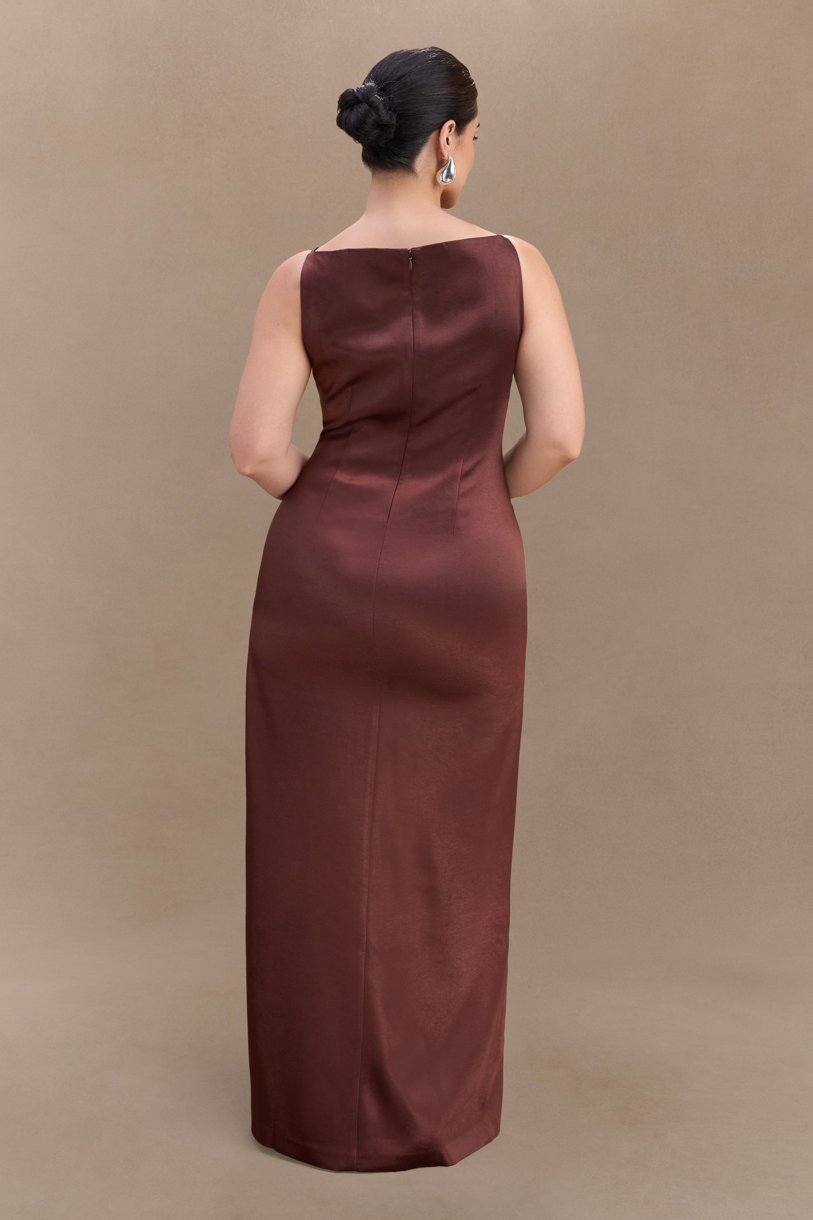 Violet Sleeveless Satin Maxi Dress - Dark Chocolate