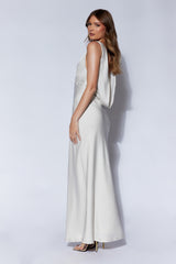 Nadia Maxi Satin Dress With Back Cowl - Silver
