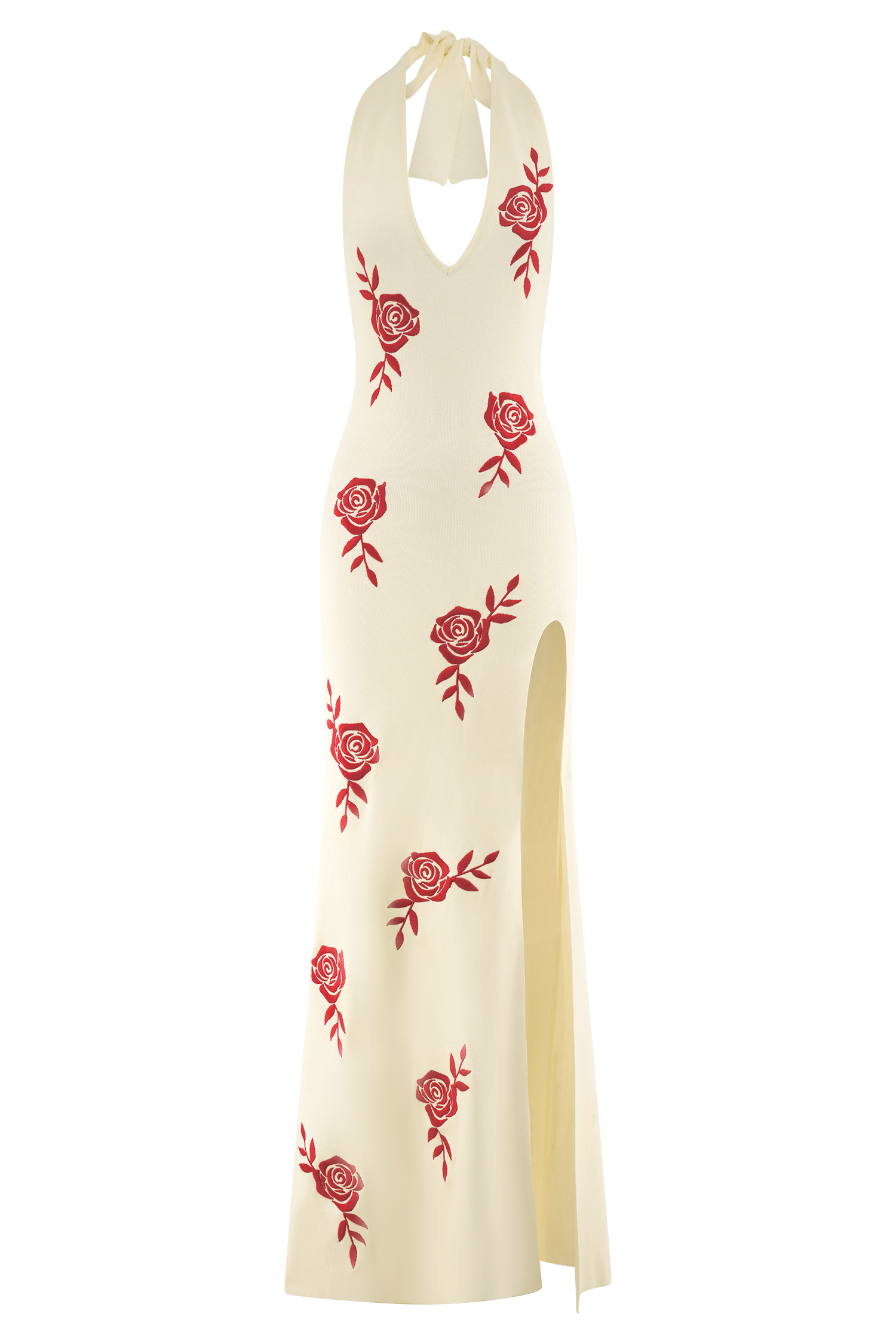 Shiloh Rose Knit Halter Maxi Dress - Ivory